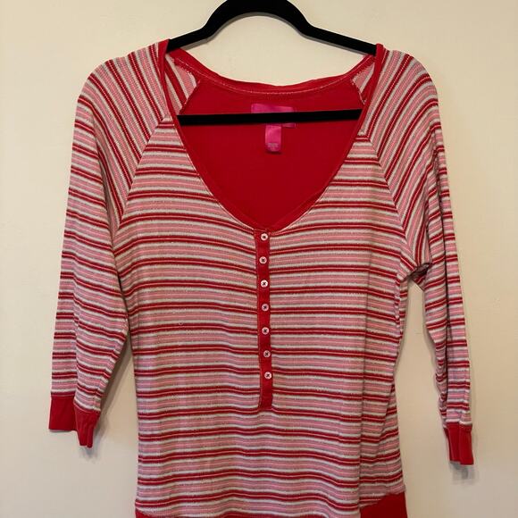 Victoria’s Secret L pajama romper sparkle stripe long sleeve deep scoop neck - Picture 2 of 7